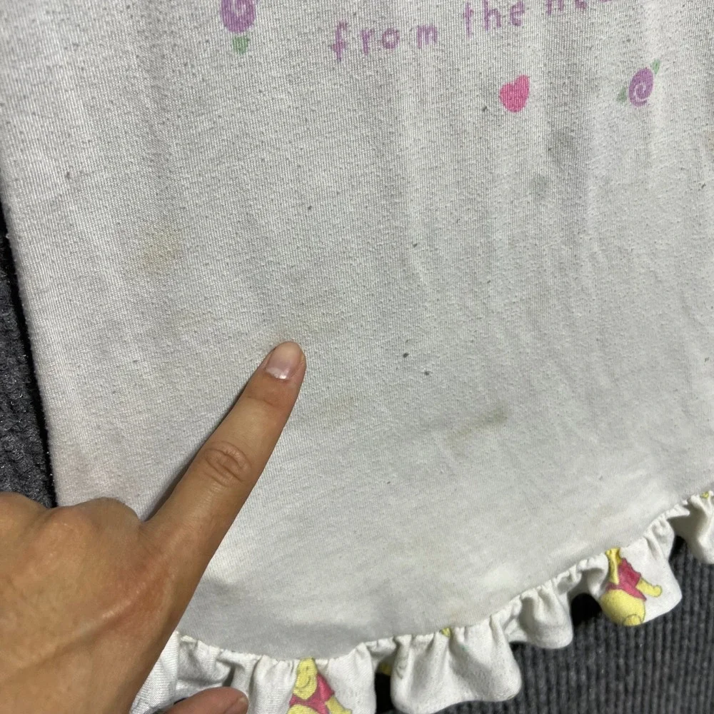 Vintage Disney Winnie the Pooh Nightgown Kids 6X White Pink Ruffle 90s Sleepwear